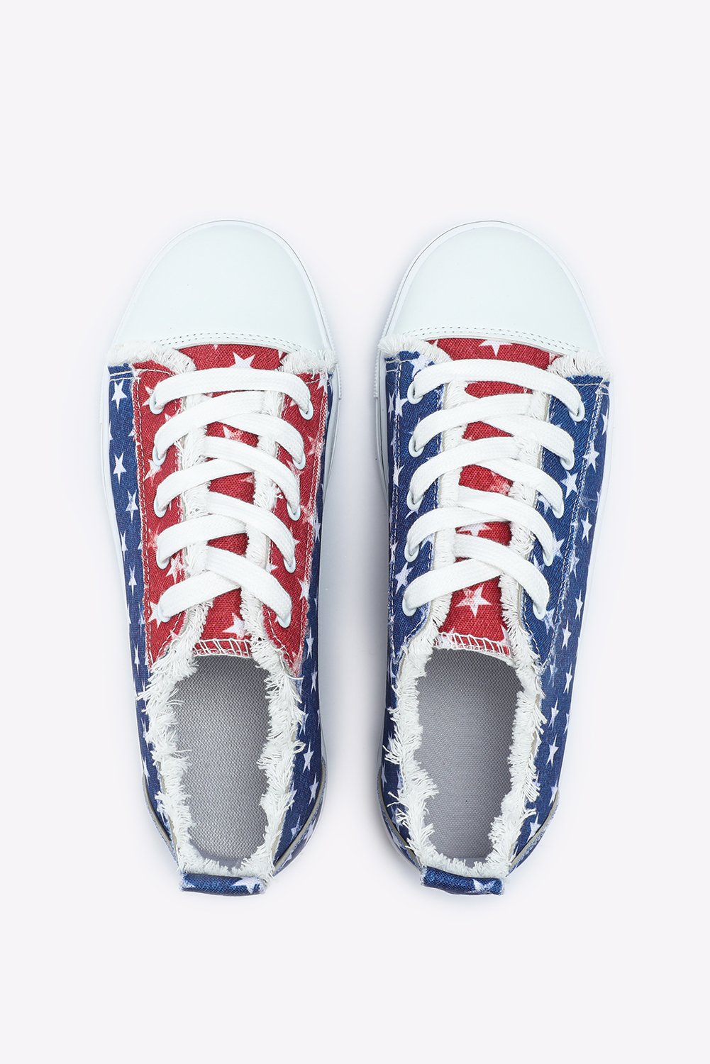 Multicolor American Flag Stars Printed Frayed Detail Lace-up Shoes - Image 2