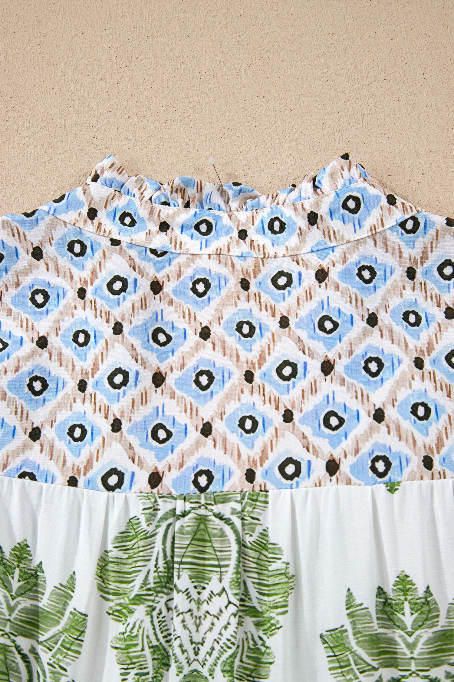 Green Floral Print Contrast Patchwork Ruffle Detail Mini Dress - Image 13