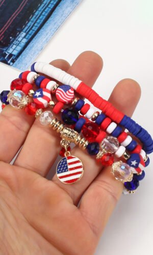 Fiery Red Flag Day Beaded Multilayered Bracelet
