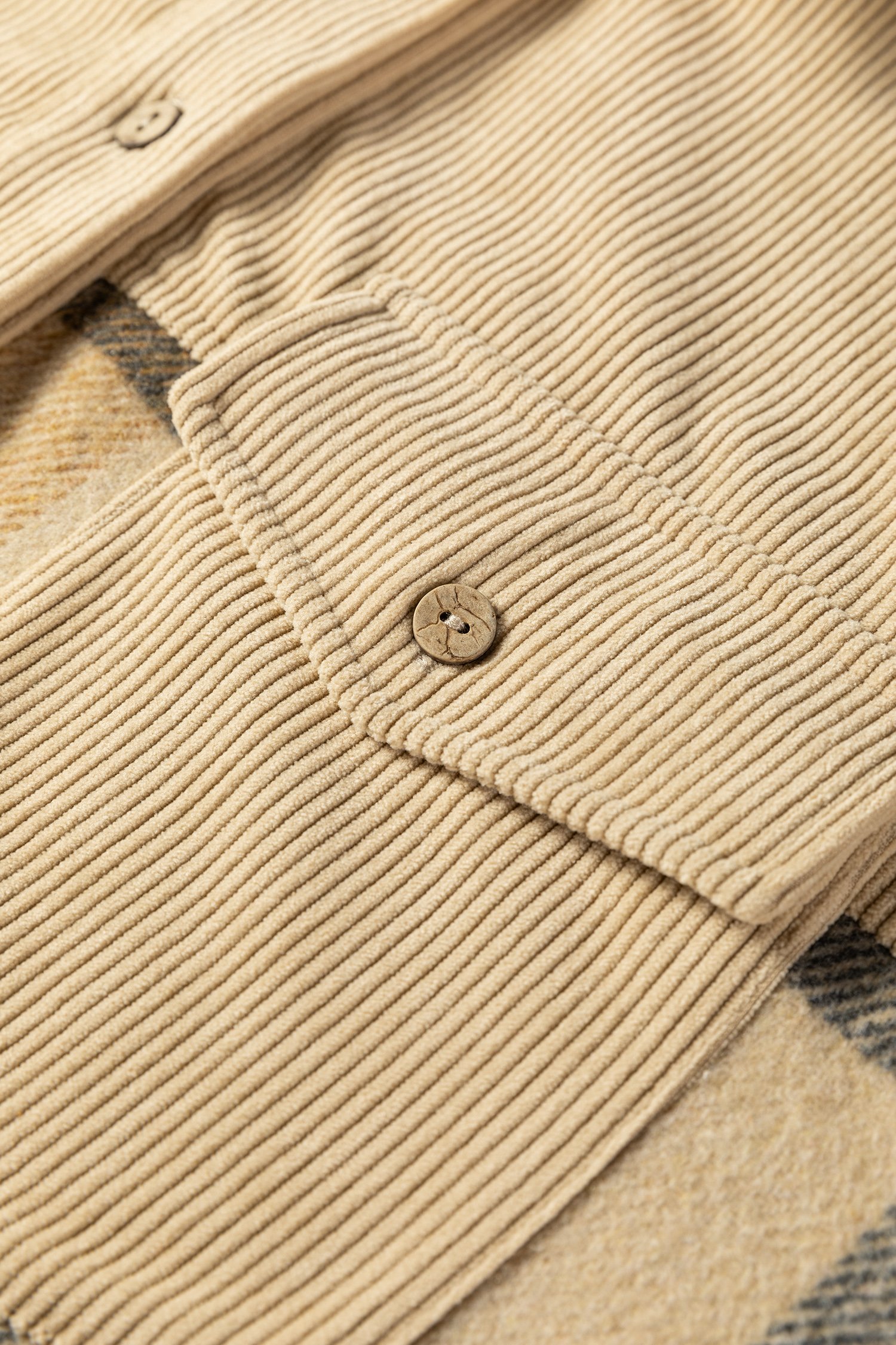 Parchment Retro Plaid Corduroy Patchwork Shacket - Image 7