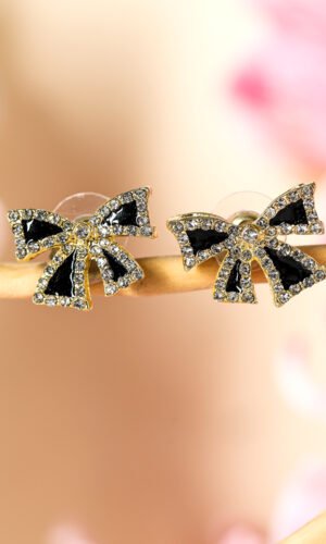 Black Rhinestone Bow Knot Stud Earrings