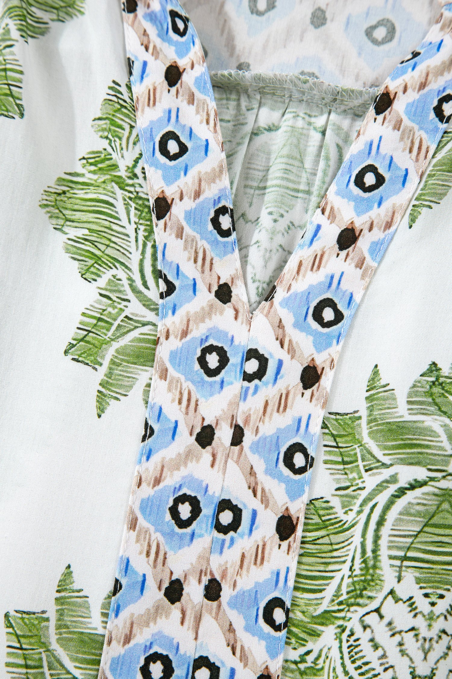 Green Floral Print Contrast Patchwork Ruffle Detail Mini Dress - Image 16