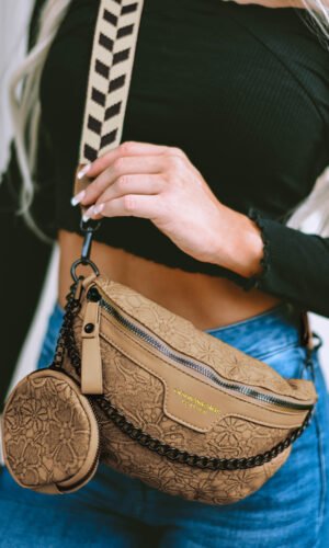 Camel Colorblock Strap Chain Shoulder Bag With Coin Purse