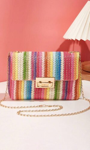 Multicolour Bohemian Woven Gold Chain Shoulder Bag