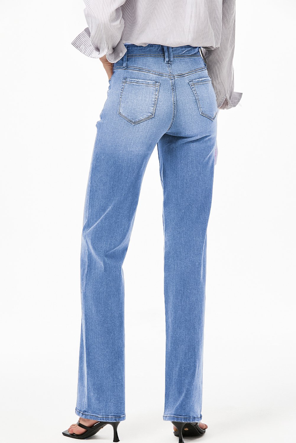 Dusk Blue Loose Straight Leg Cropped High Waist Jeans - Image 6