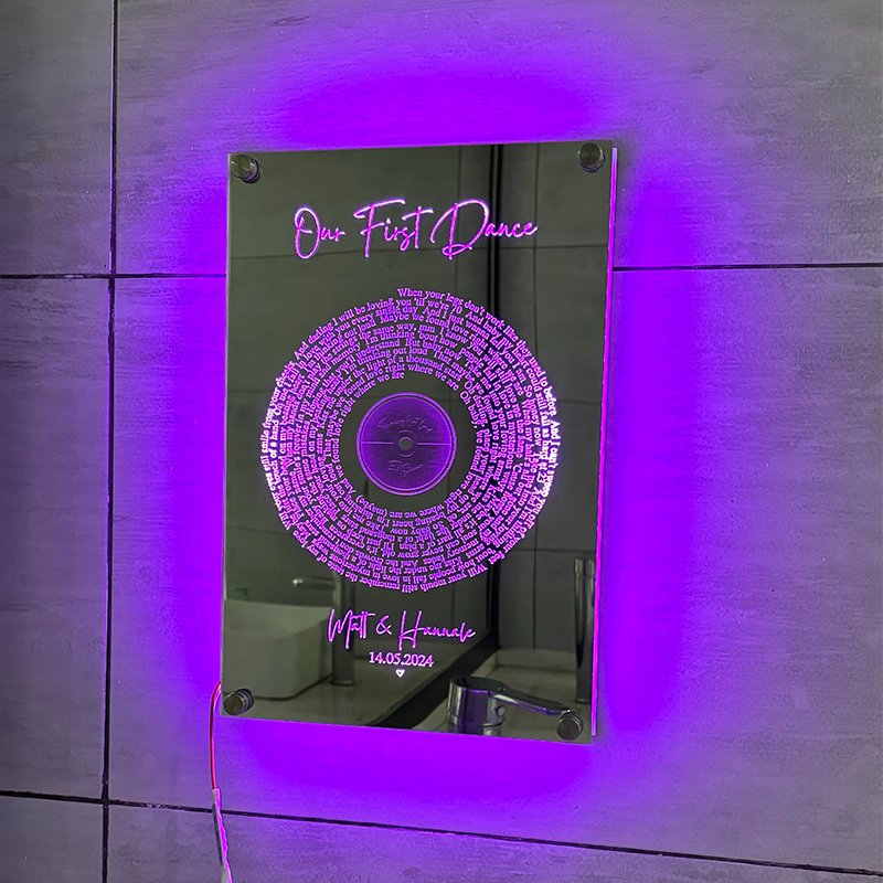 Personalized oblong disc Lyrics LED illuminated Mirror - Image 3