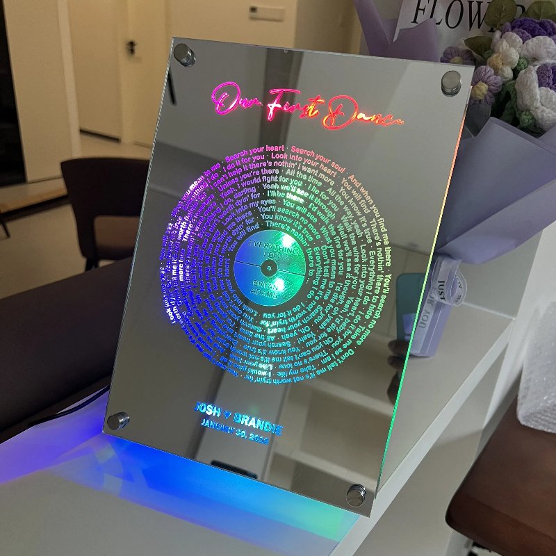 Personalized oblong disc Lyrics LED illuminated Mirror - Image 13