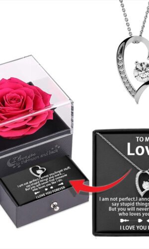Hollow zircon heart necklace with rose box