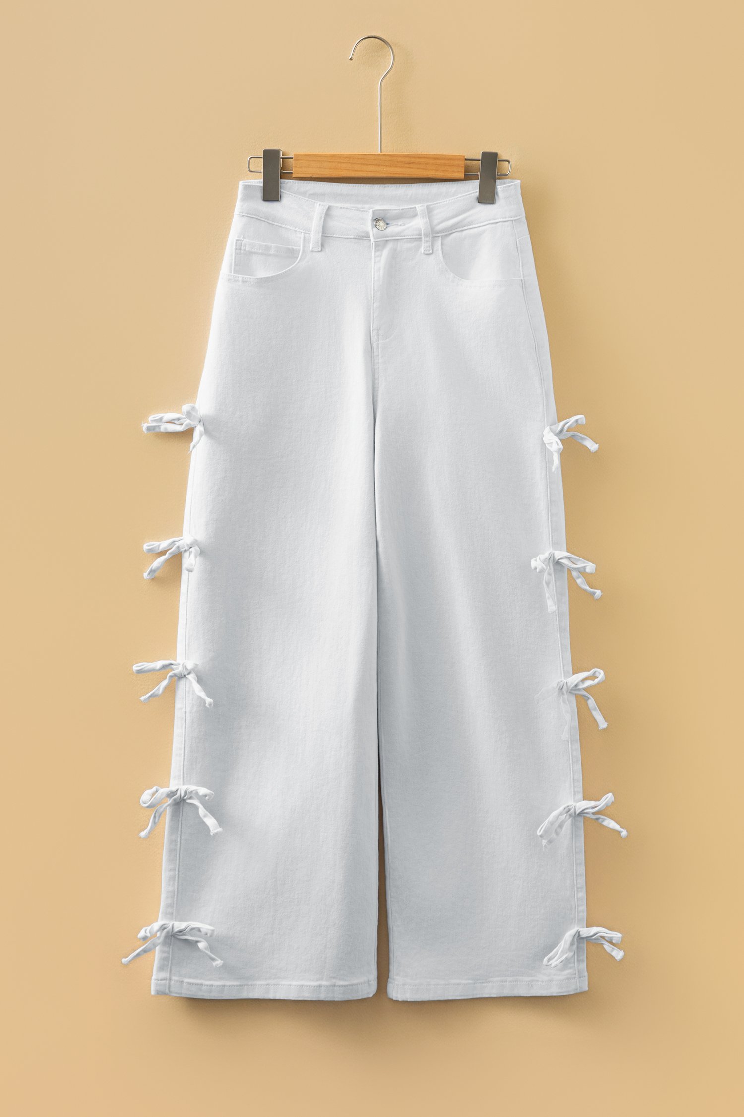 White Bow Knot Side Detail Straight Leg Loose Jeans - Image 7