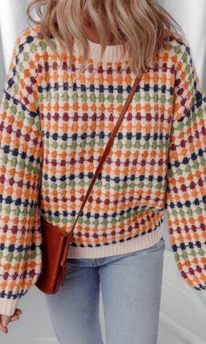 Multicolour Dotty Striped Pattern Knit Drop Shoulder Sweater