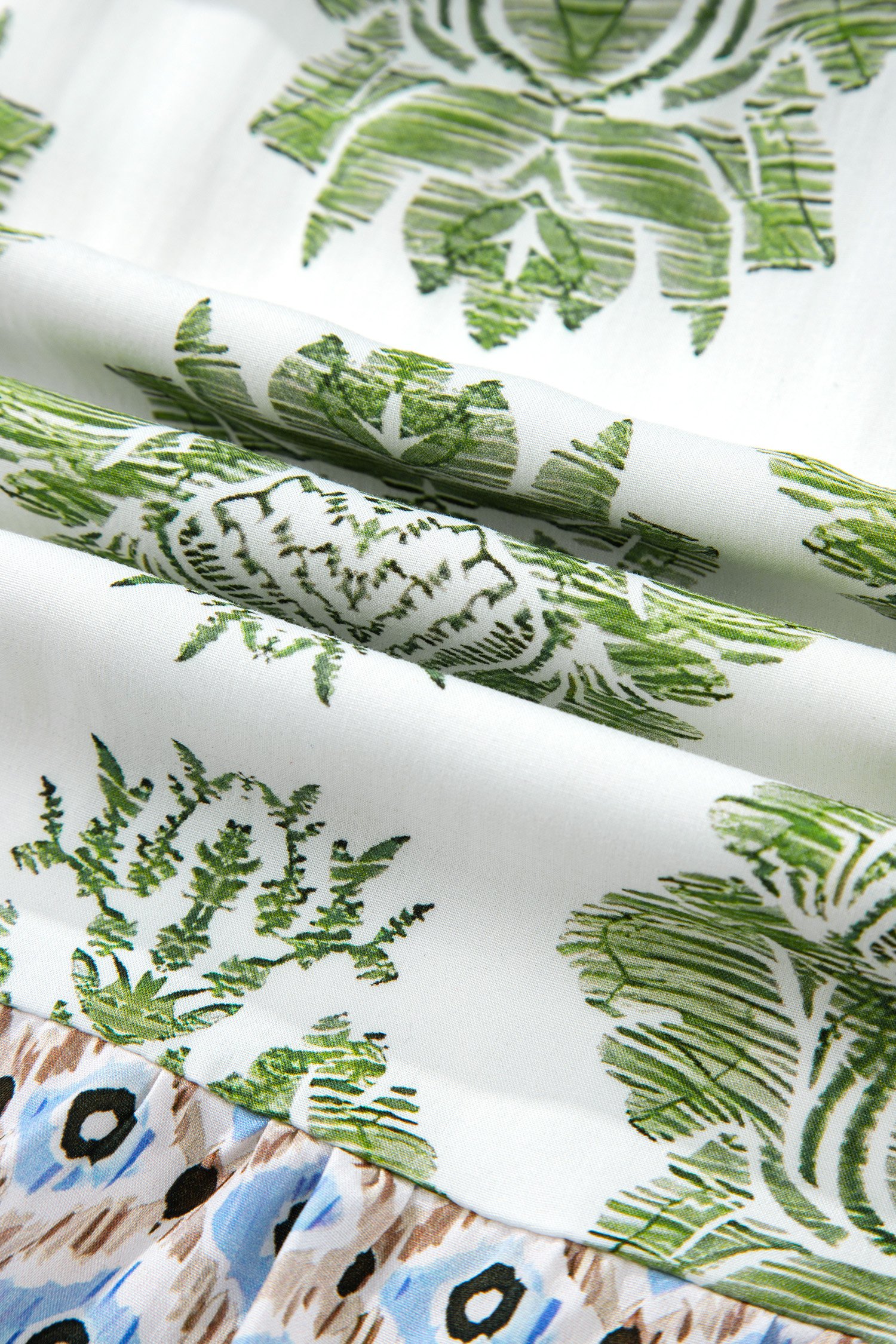 Green Floral Print Contrast Patchwork Ruffle Detail Mini Dress - Image 12