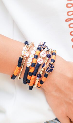 Russet Orange 7pcs Game Day Football Stackable Bracelet Set