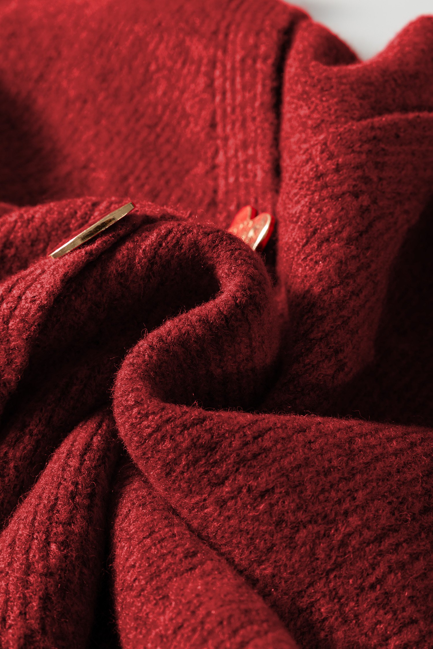 Fiery Red Heart Metal Button V Neck Cardigan Sweater - Image 13