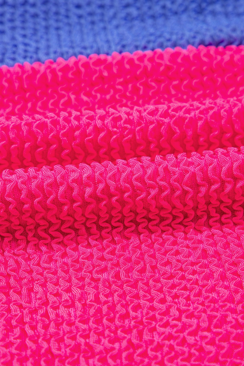 Rose Red Textured Color Block Patchwork One Piece Swimsuit - Image 8