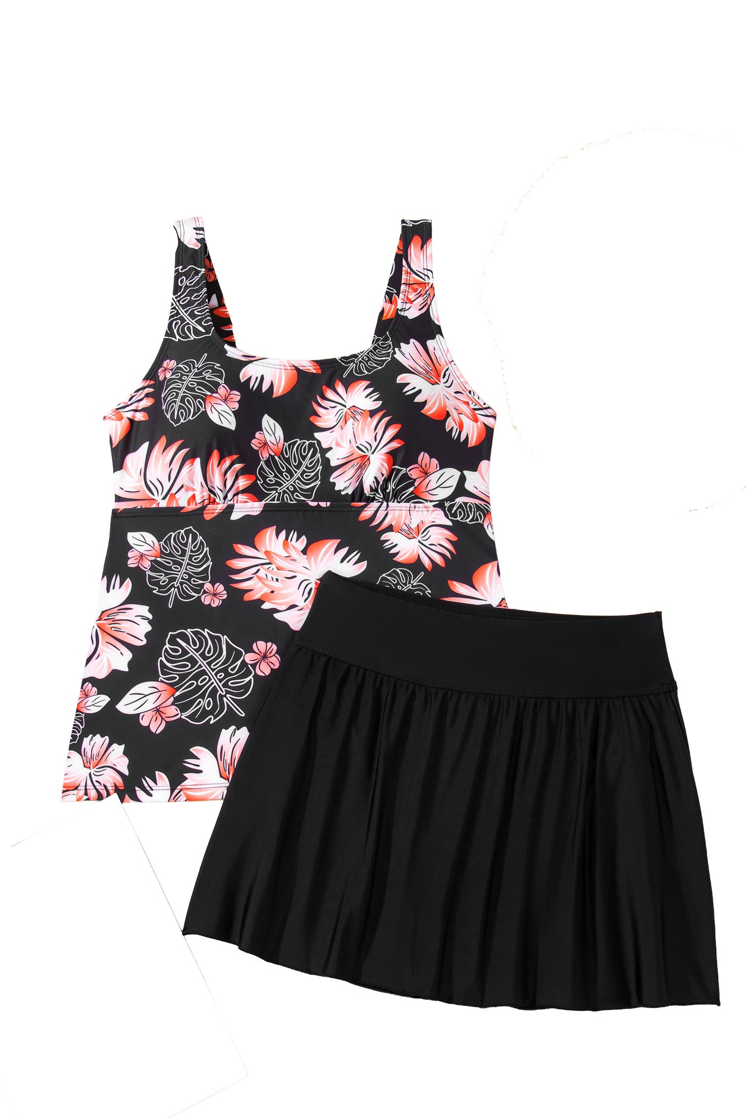 Black Scoop Neck Adjustable Tankini and Matching Skort Bathing Suit - Image 23