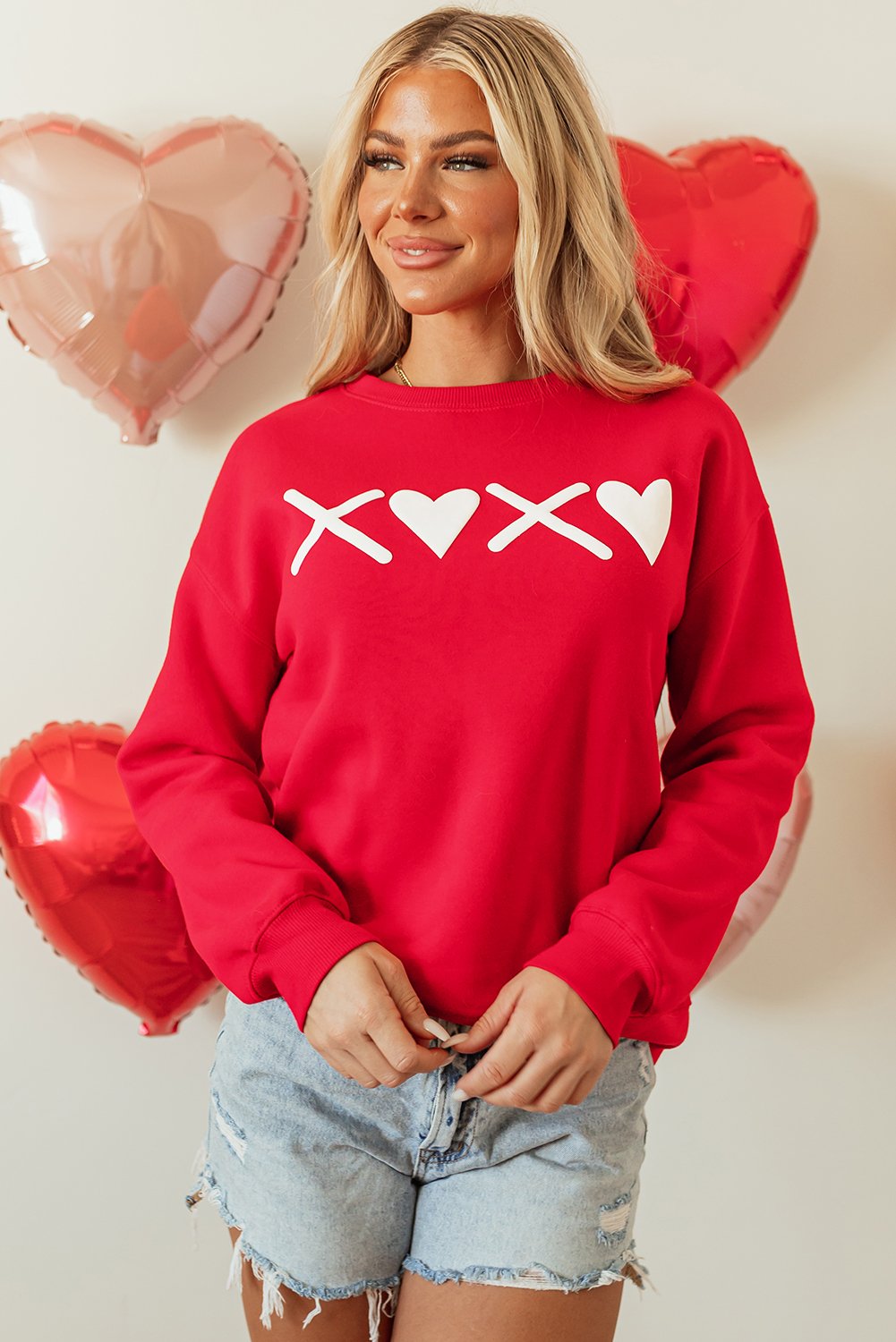 Red Puff XOXO Print Valentines Heart Sweatshirt - Image 6