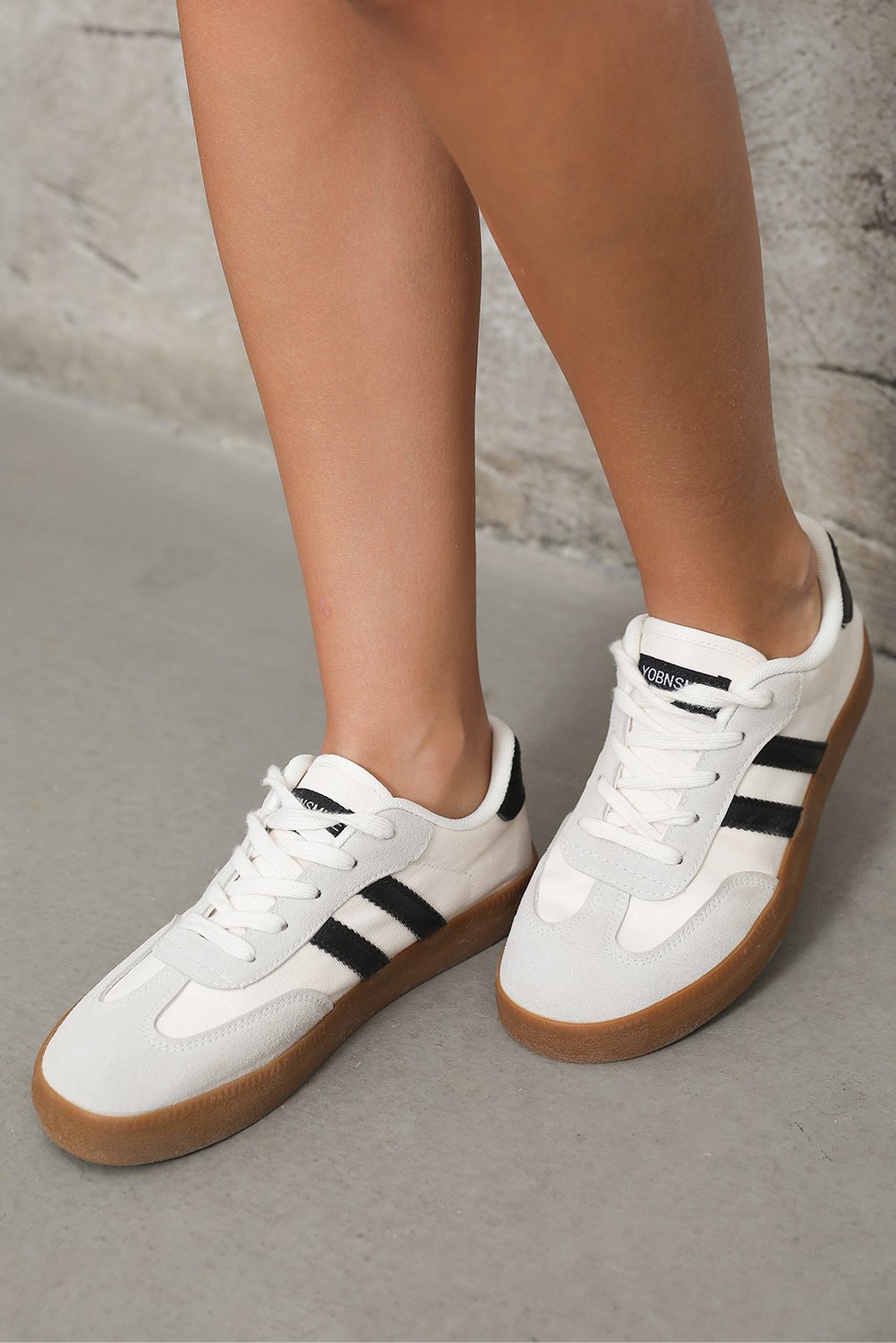 White Striped Lace-up Flat Sneakers - Image 5