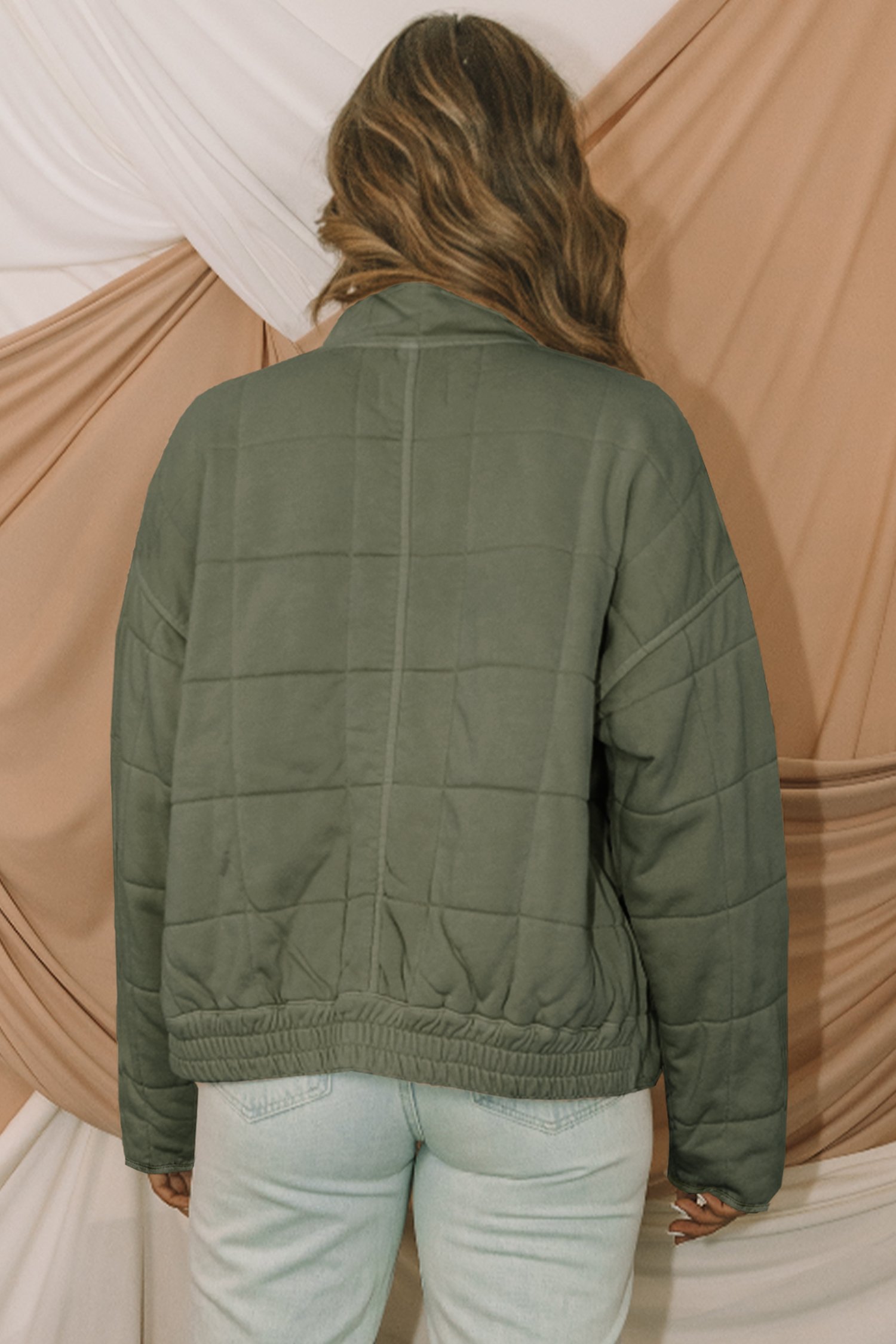 Green Zip-Up Pocket Quilted Jacket - Image 2