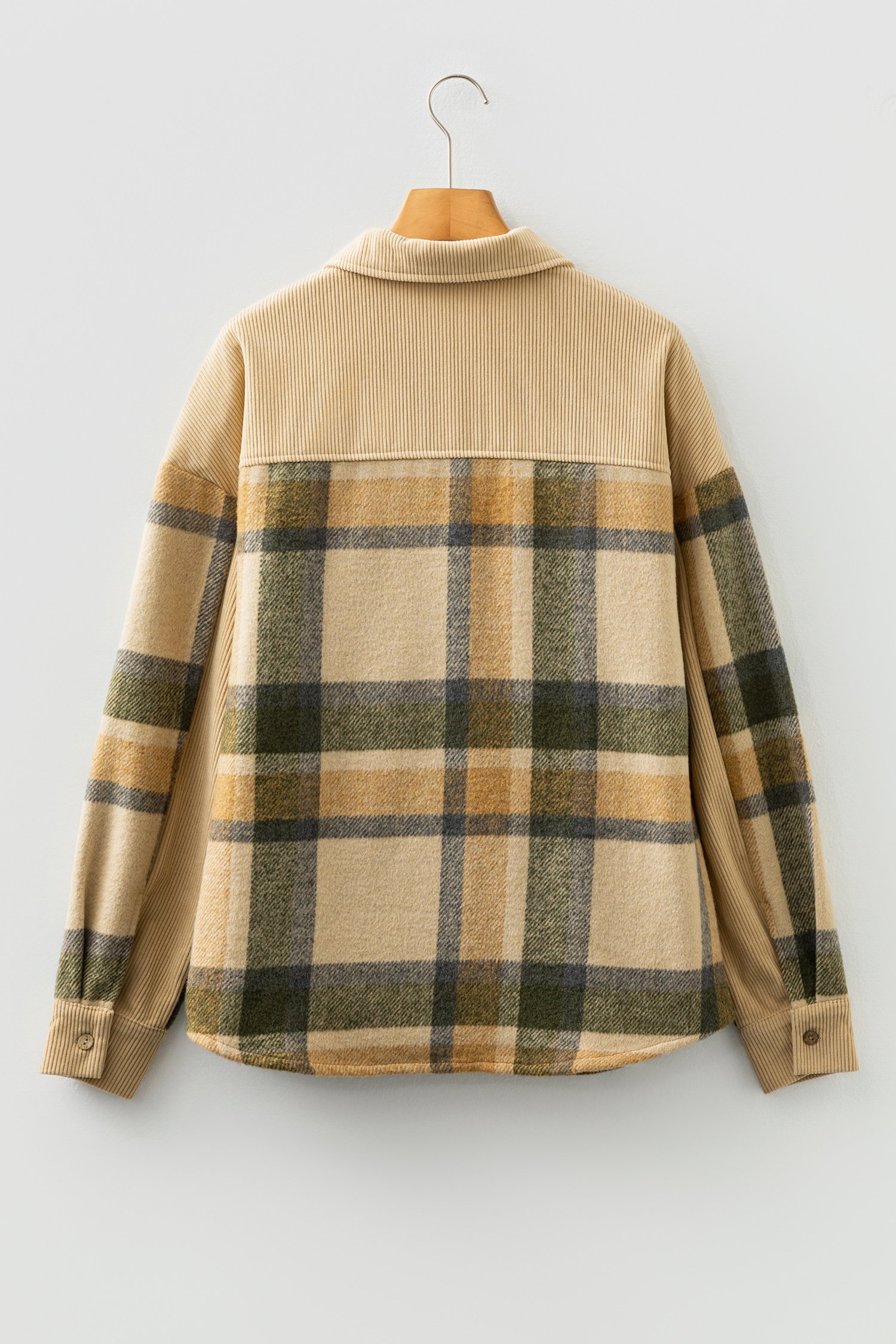 Parchment Retro Plaid Corduroy Patchwork Shacket - Image 4