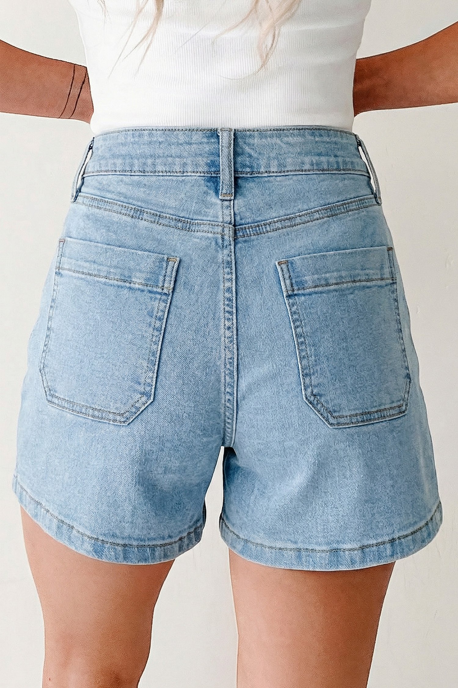 Myosotis High Rise Patch Pocket Denim Shorts - Image 2