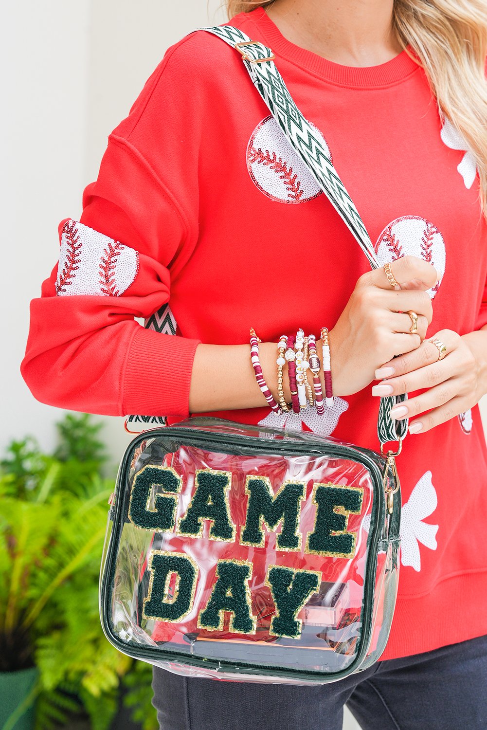 Blackish Green GAME DAY Chenille Embroidered Clear PVC Shoulder Bag - Image 4