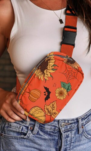 Orange Pumpkin Sunflower Halloween Graphic Crossbody Bag