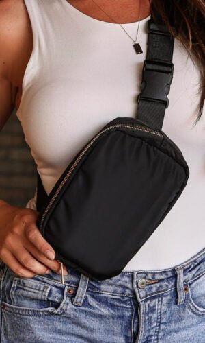 Black Waterproof Zipped Crossbody Chest Bag 20*5*14cm