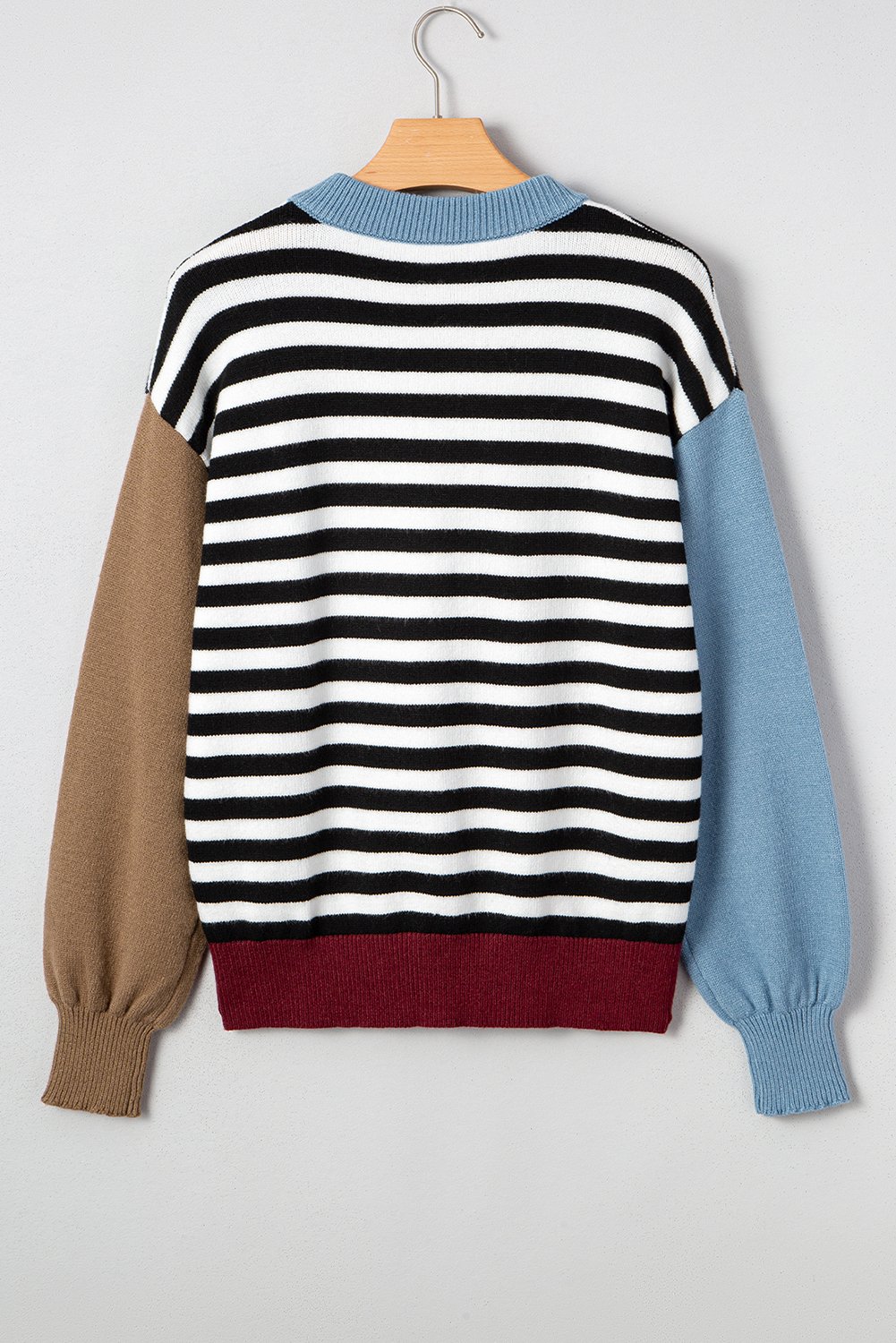 Color black Striped Panels Colorblock Sleeve Chic Sweater - Image 4