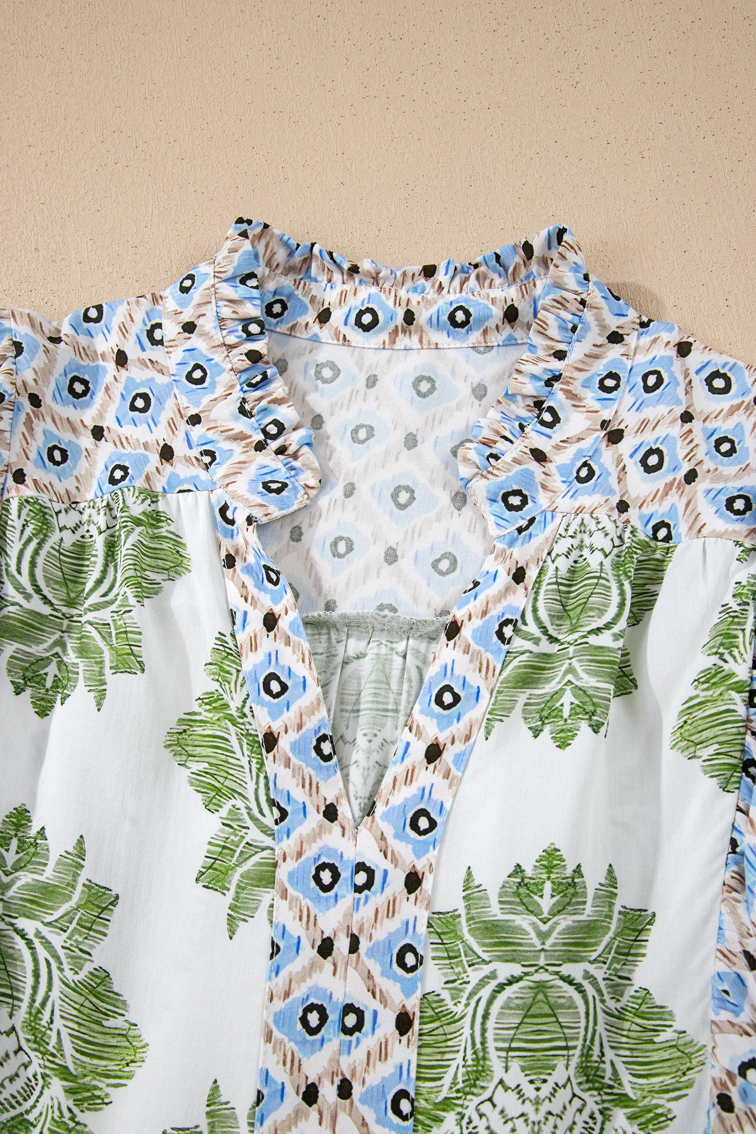 Green Floral Print Contrast Patchwork Ruffle Detail Mini Dress - Image 11