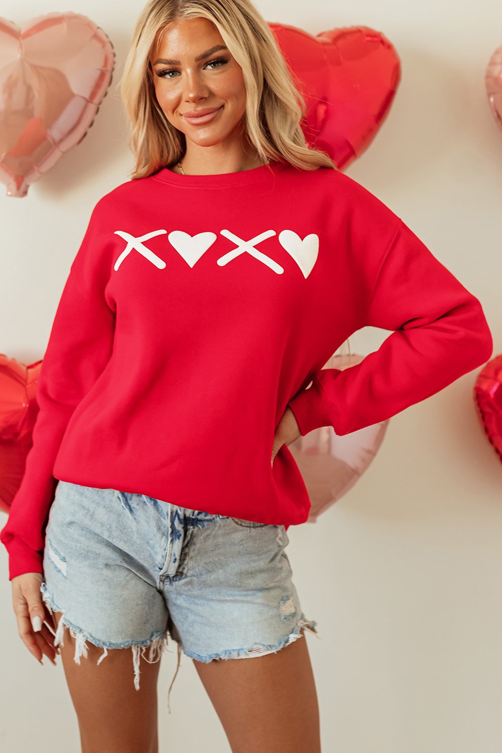 Red Puff XOXO Print Valentines Heart Sweatshirt - Image 5