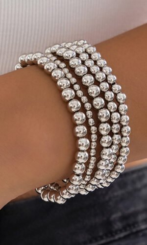 Silvery 5pcs/set Beaded Bracelet Set