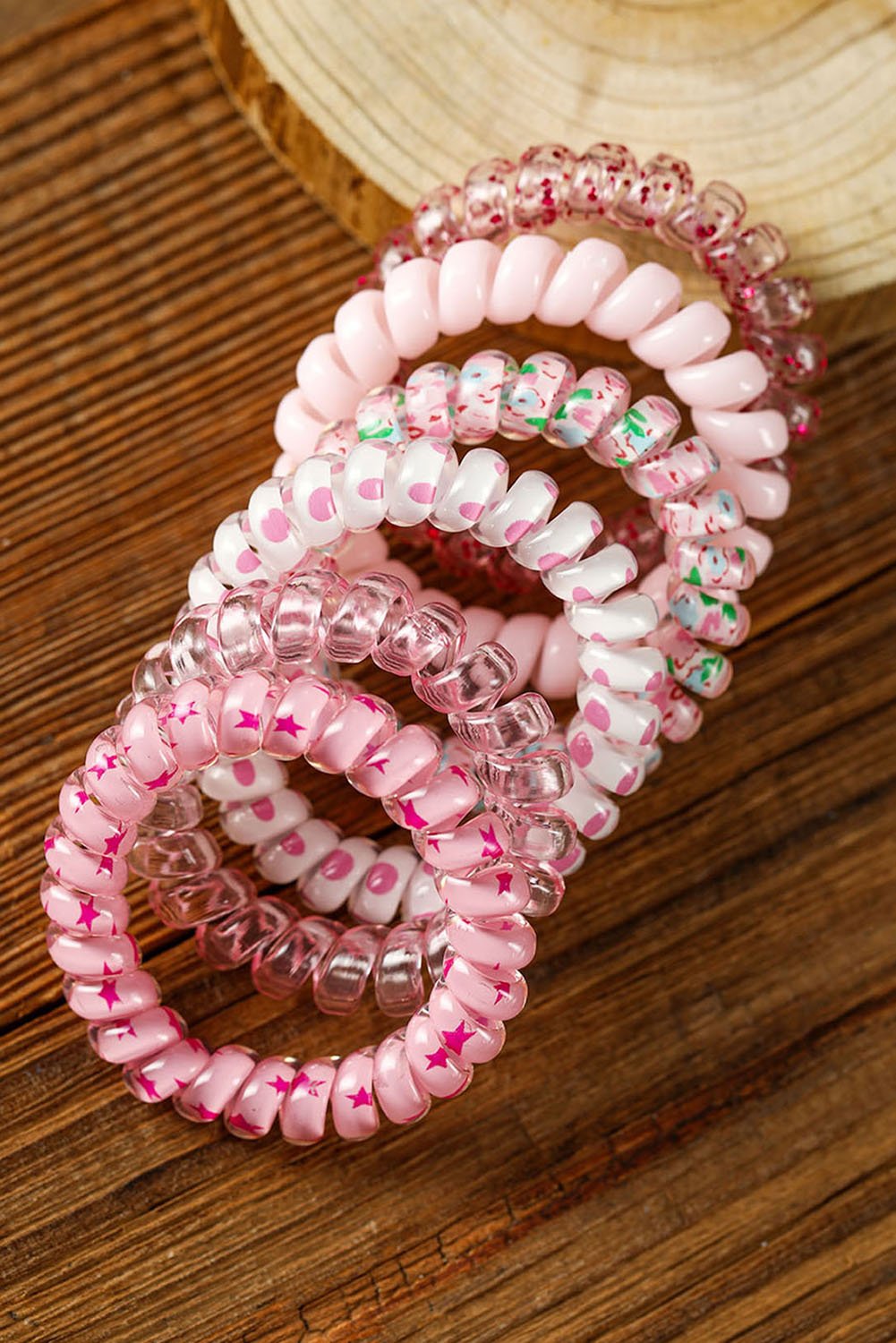 Pink Cute Gradient Starry Dotty Phone Cord Scrunchie Set - Image 3
