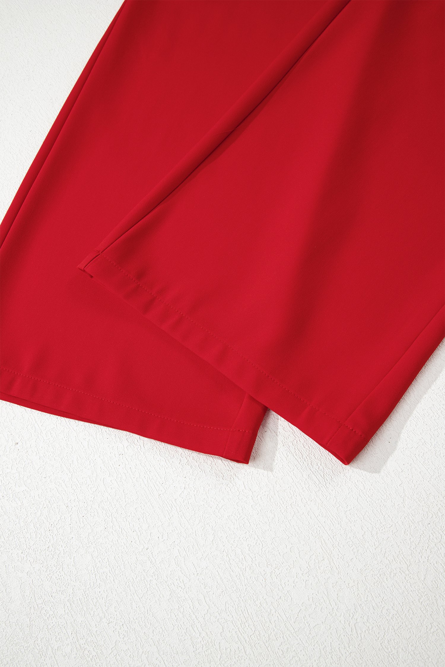 Fiery Red Pleated Detail Pull On High Elastic Waist Loose Straight Pants - Image 8