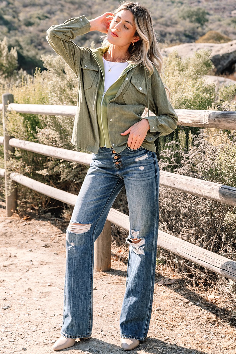 Laurel Green 2 in 1 Thermal Knit Textured Hooded Jacket - Image 7