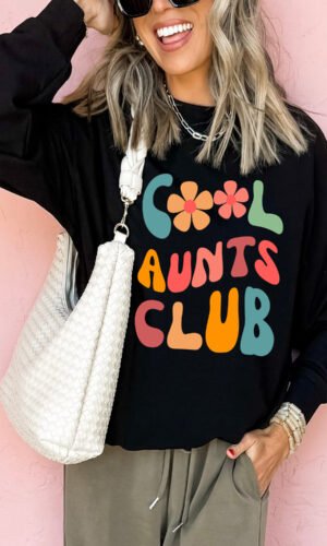 Black Floral COOL AUNTS CLUB Graphic Pullover Sweatshirt