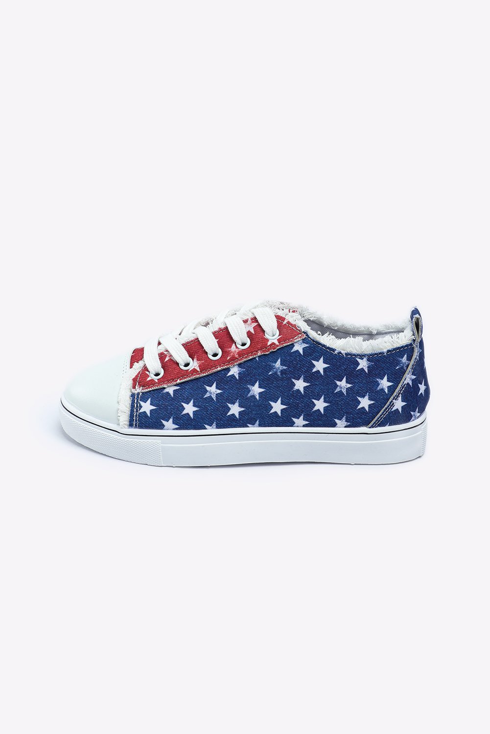 Multicolor American Flag Stars Printed Frayed Detail Lace-up Shoes - Image 5