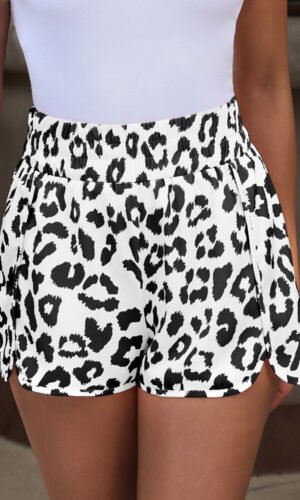 White Leopard High Waisted Athletic Shorts