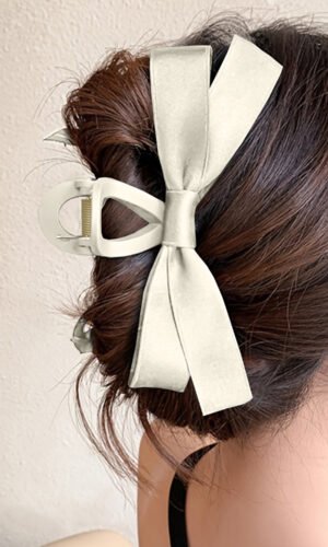 White Bow Decor Large Hair Claw Clip