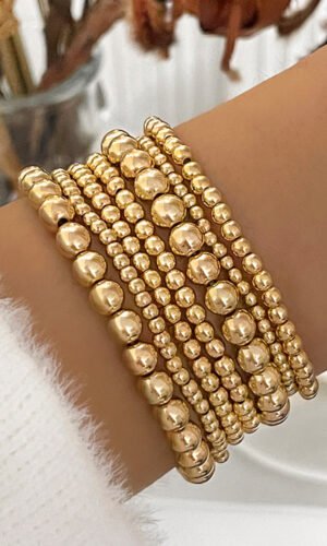 Gold 7pcs/Set Minimalist Plated Beaded Luxury Bracelet Set