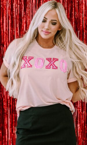 Pink Valentines Shiny XOXO Graphic T-shirt