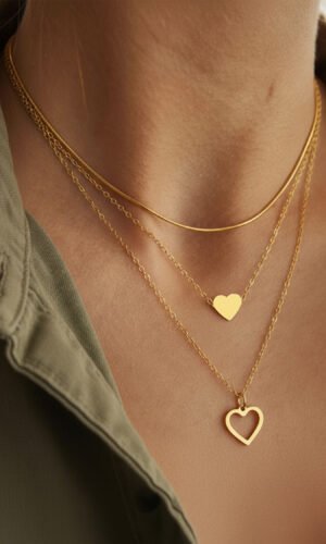 Gold Plated Triple Layered Heart Necklace Set