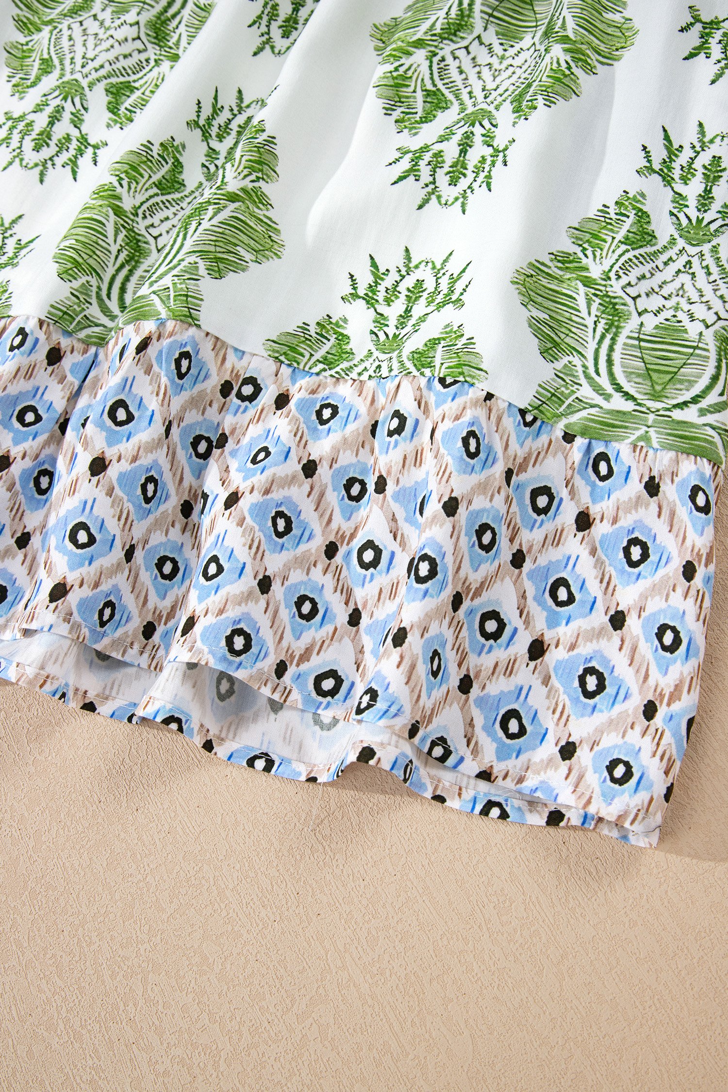 Green Floral Print Contrast Patchwork Ruffle Detail Mini Dress - Image 17