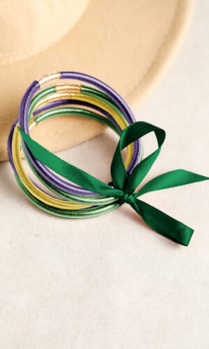Green 5pcs Glitter Jelly Bow Knot Ribbon Bracelet Set
