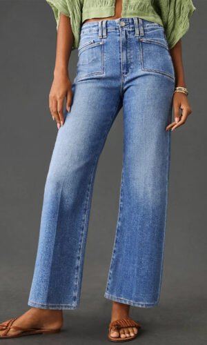 Dusk Blue Loose Straight Leg Cropped High Waist Jeans