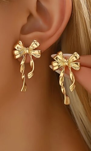 Gold Bow Knot Plated Alloy Stud Earrings