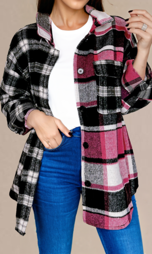 Black Plaid Colorblock Loose Shacket