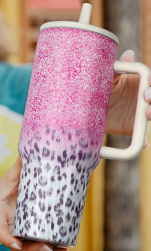 Pink Leopard Gradient 40oz Stainless Steel Thermos Travel Cup
