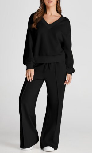 Black V Neck Cropped Seamed High Waist Sports Wear