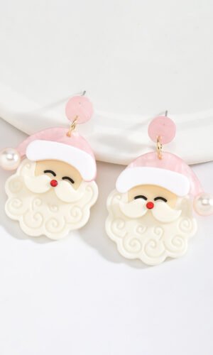 White Bright Pearl Decor Cute Father Christmas Earrings