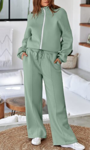 Clearly Aqua Drop Shoulder Zip Up Jacket Drawstring Pants Active 2pcs Set